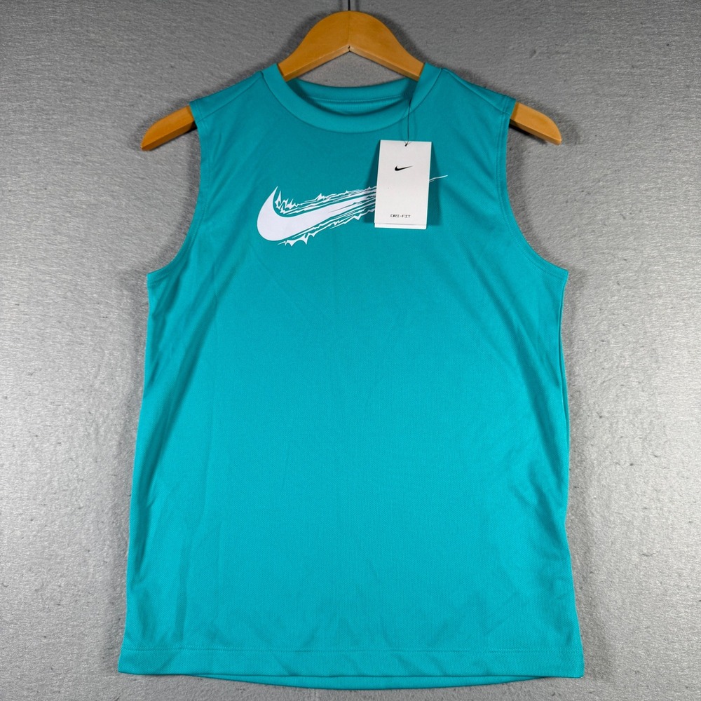 Nike Kids Dri-FIT Training Tank Top Teal Blue Swoosh HF8998-345 Large NWT